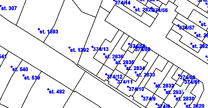 Parcela st. 2836 v KÚ Kukleny, Katastrální mapa
