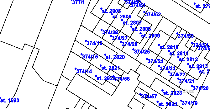 Parcela st. 2820 v KÚ Kukleny, Katastrální mapa