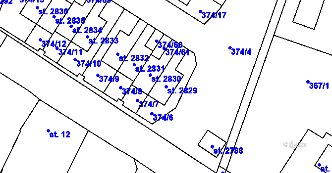 Parcela st. 2829 v KÚ Kukleny, Katastrální mapa