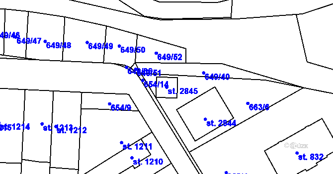 Parcela st. 2845 v KÚ Kukleny, Katastrální mapa