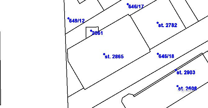 Parcela st. 2865 v KÚ Kukleny, Katastrální mapa