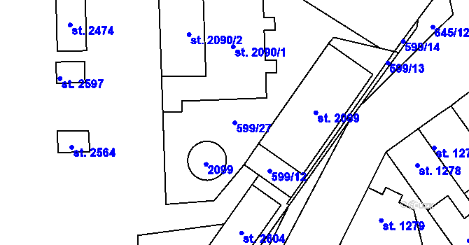 Parcela st. 599/27 v KÚ Kukleny, Katastrální mapa