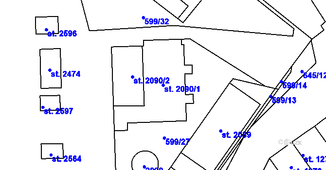 Parcela st. 2090/1 v KÚ Kukleny, Katastrální mapa