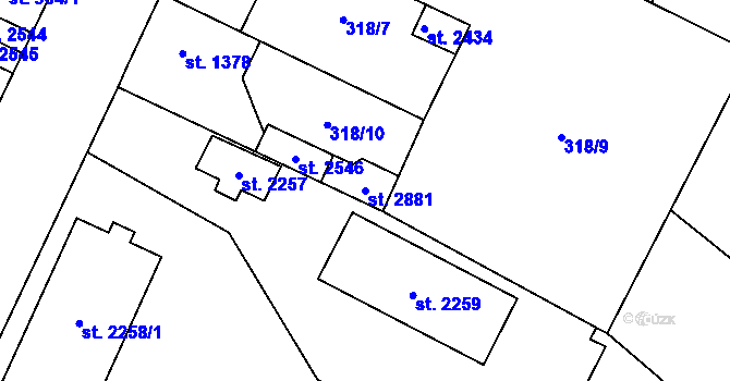 Parcela st. 2881 v KÚ Kukleny, Katastrální mapa