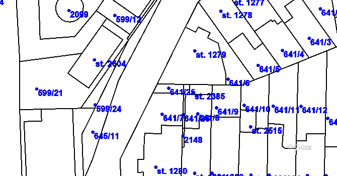 Parcela st. 641/25 v KÚ Kukleny, Katastrální mapa