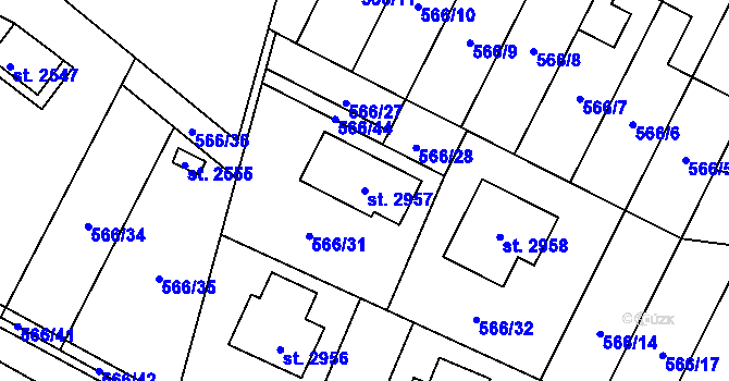 Parcela st. 2957 v KÚ Kukleny, Katastrální mapa