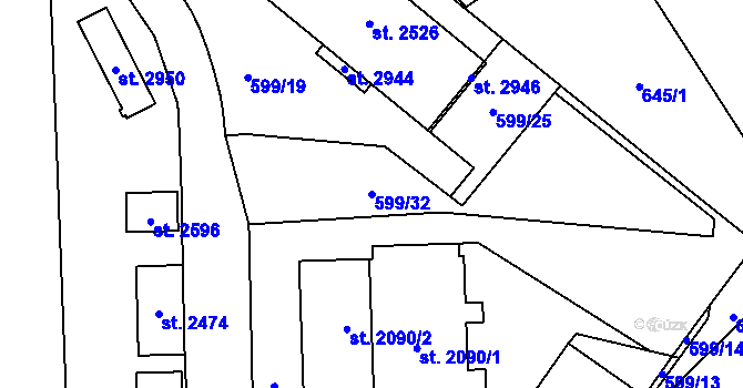 Parcela st. 599/32 v KÚ Kukleny, Katastrální mapa