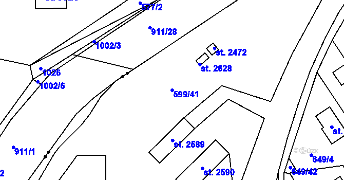 Parcela st. 599/41 v KÚ Kukleny, Katastrální mapa
