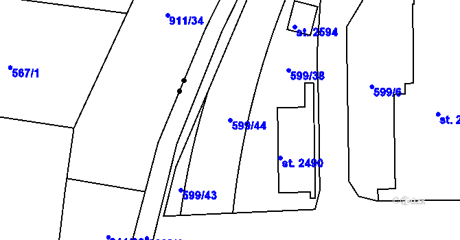 Parcela st. 599/44 v KÚ Kukleny, Katastrální mapa