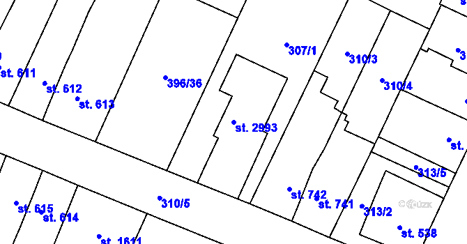 Parcela st. 2993 v KÚ Kukleny, Katastrální mapa