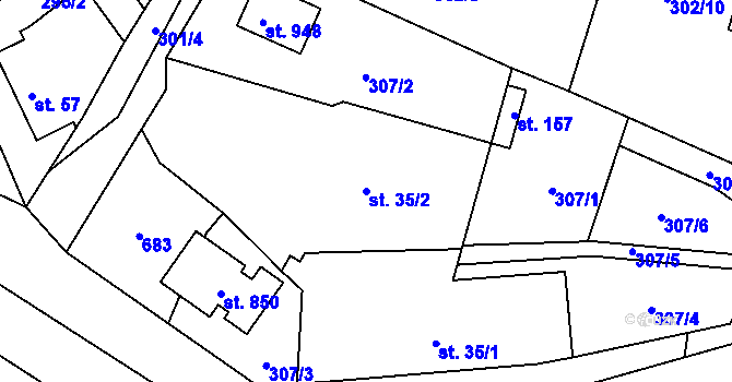 Parcela st. 35/2 v KÚ Kluky, Katastrální mapa