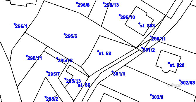 Parcela st. 58 v KÚ Kluky, Katastrální mapa