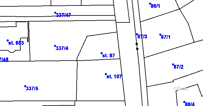 Parcela st. 87 v KÚ Kluky, Katastrální mapa