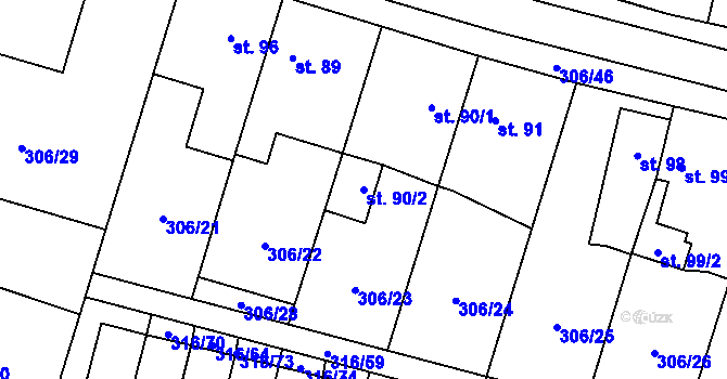 Parcela st. 90/2 v KÚ Kluky, Katastrální mapa