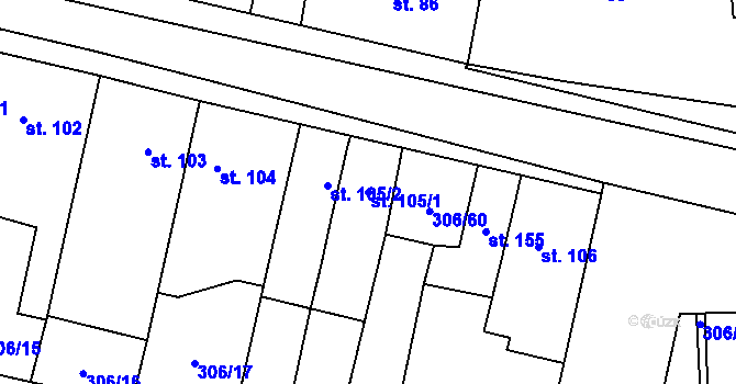Parcela st. 105/1 v KÚ Kluky, Katastrální mapa