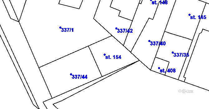 Parcela st. 154 v KÚ Kluky, Katastrální mapa