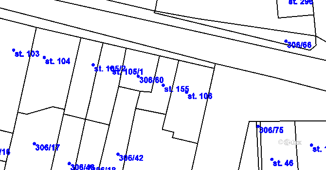 Parcela st. 155 v KÚ Kluky, Katastrální mapa