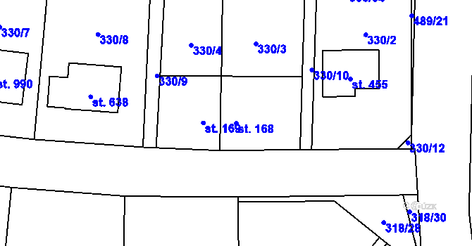 Parcela st. 168 v KÚ Kluky, Katastrální mapa