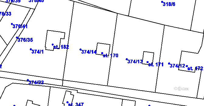 Parcela st. 170 v KÚ Kluky, Katastrální mapa