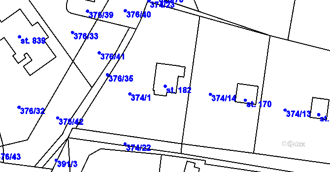 Parcela st. 182 v KÚ Kluky, Katastrální mapa