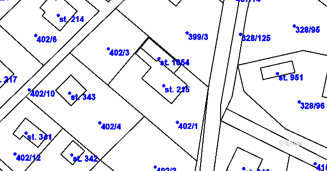 Parcela st. 215 v KÚ Kluky, Katastrální mapa