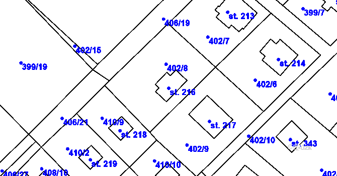 Parcela st. 216 v KÚ Kluky, Katastrální mapa