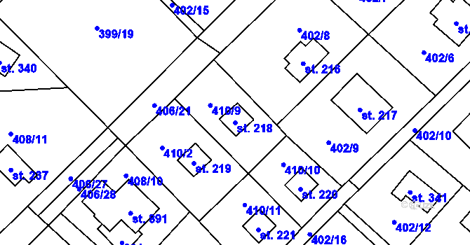 Parcela st. 218 v KÚ Kluky, Katastrální mapa