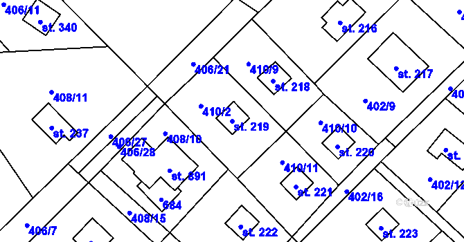 Parcela st. 219 v KÚ Kluky, Katastrální mapa