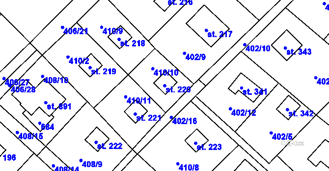 Parcela st. 220 v KÚ Kluky, Katastrální mapa