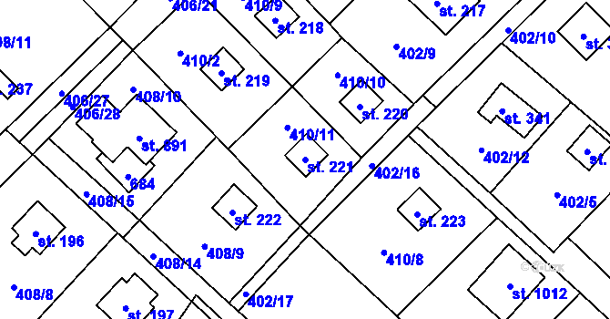Parcela st. 221 v KÚ Kluky, Katastrální mapa