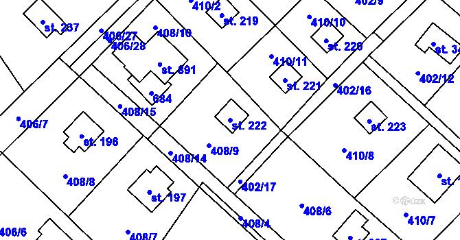 Parcela st. 222 v KÚ Kluky, Katastrální mapa