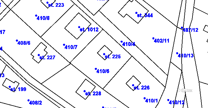 Parcela st. 225 v KÚ Kluky, Katastrální mapa