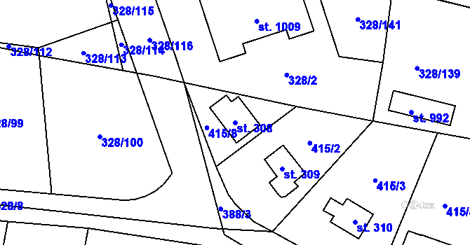Parcela st. 308 v KÚ Kluky, Katastrální mapa