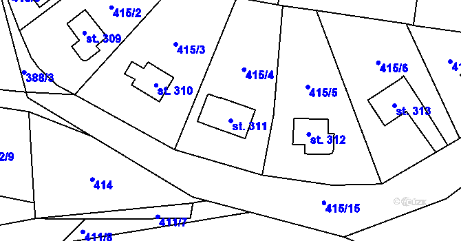 Parcela st. 311 v KÚ Kluky, Katastrální mapa