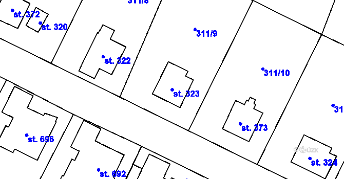 Parcela st. 323 v KÚ Kluky, Katastrální mapa