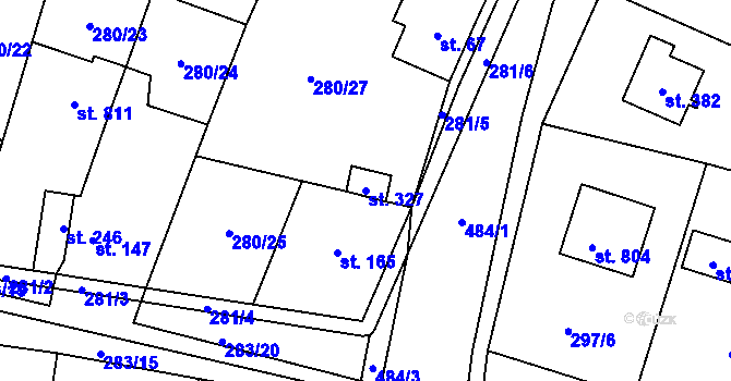Parcela st. 327 v KÚ Kluky, Katastrální mapa