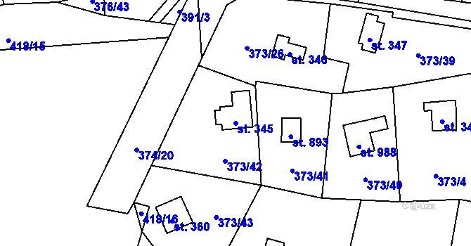 Parcela st. 345 v KÚ Kluky, Katastrální mapa