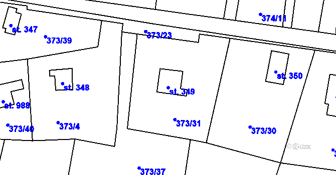Parcela st. 349 v KÚ Kluky, Katastrální mapa