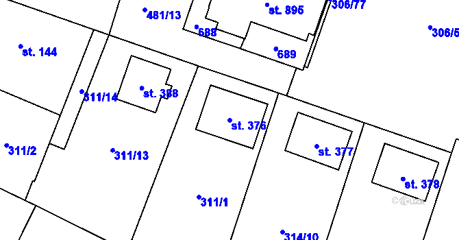 Parcela st. 376 v KÚ Kluky, Katastrální mapa