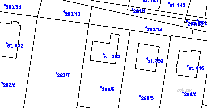 Parcela st. 383 v KÚ Kluky, Katastrální mapa