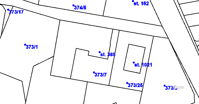 Parcela st. 385 v KÚ Kluky, Katastrální mapa