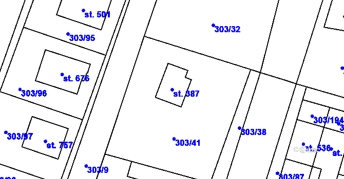 Parcela st. 387 v KÚ Kluky, Katastrální mapa