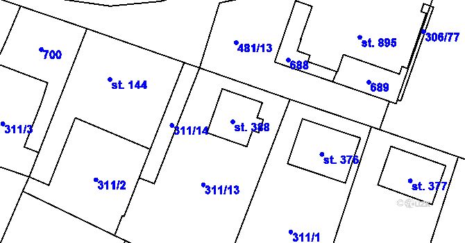Parcela st. 388 v KÚ Kluky, Katastrální mapa