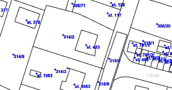 Parcela st. 403 v KÚ Kluky, Katastrální mapa