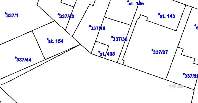 Parcela st. 408 v KÚ Kluky, Katastrální mapa