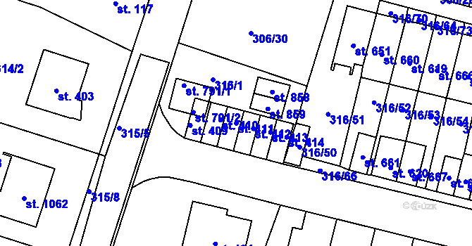 Parcela st. 411 v KÚ Kluky, Katastrální mapa