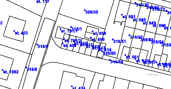 Parcela st. 412 v KÚ Kluky, Katastrální mapa