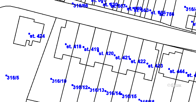 Parcela st. 420 v KÚ Kluky, Katastrální mapa