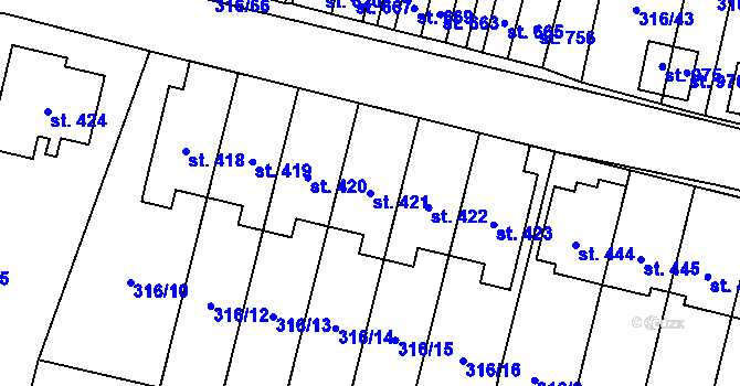 Parcela st. 421 v KÚ Kluky, Katastrální mapa