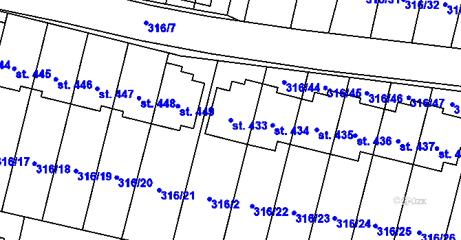 Parcela st. 433 v KÚ Kluky, Katastrální mapa